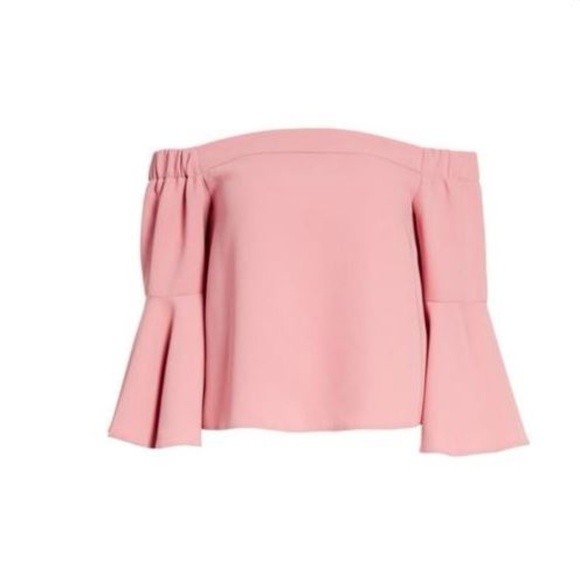 Top Shop Pink Ella Flute Sleeve Off Shoulder Top